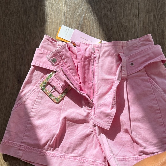 Tanya Taylor Pink High Waist Belted Shorts - Picture 3 of 6